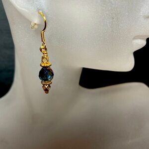 Iridescent Blue Glass and Gold Earrings